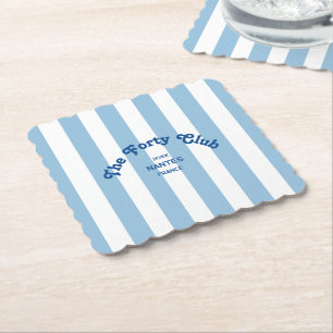 The Forty Club Blue Cabana Stripe 40th Birthday Paper Coaster