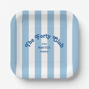 The Forty Club Blue Cabana Stripe 40th Birthday Paper Plates