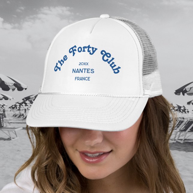 The Forty Club Retro Blue Custom Crest White  Trucker Hat (Creator Uploaded)