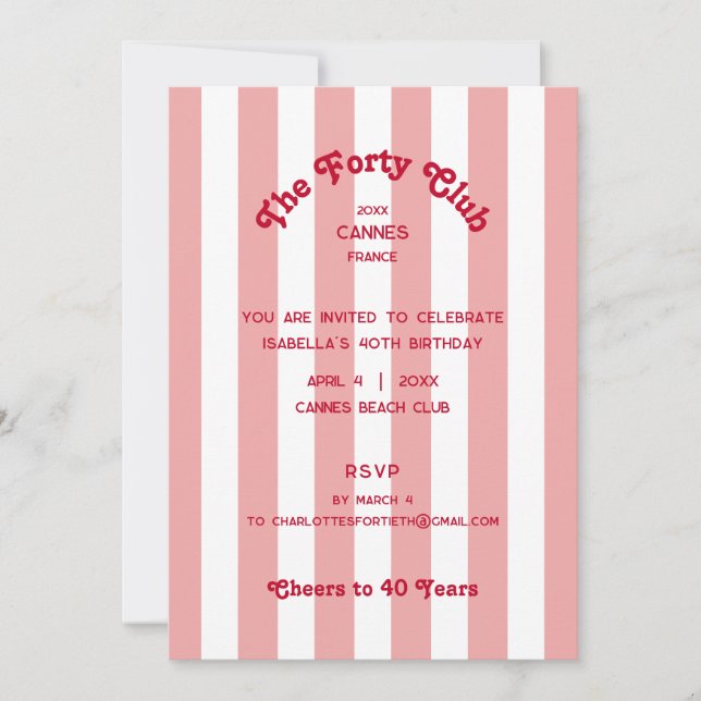 The Forty Club Yellow Pink 40th Birthday Party  Invitation (Front)