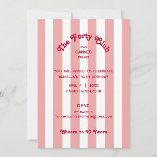 The Forty Club Yellow Pink 40th Birthday Party  Invitation