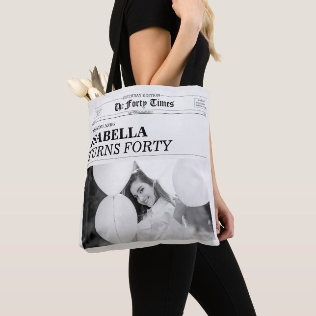 The Forty Times Newspaper 40th Birthday Party Tote Bag (Close Up)