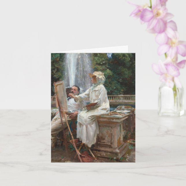 The Fountain, Villa Torlonia Folded Greeting Card (Orchid)