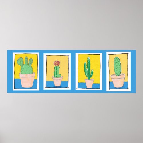 The four cacti Simple modern art Cactus drawing Poster