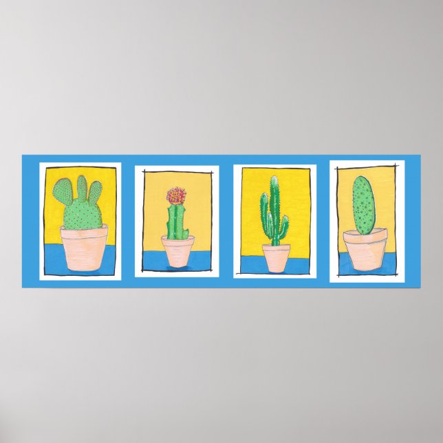 The four cacti. Simple modern art. Cactus drawing. Poster (Front)