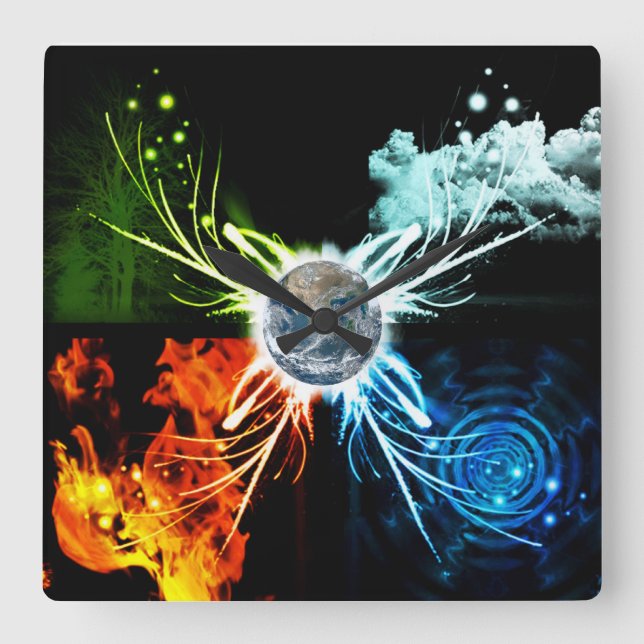The Four Elements Square Wall Clock (Front)
