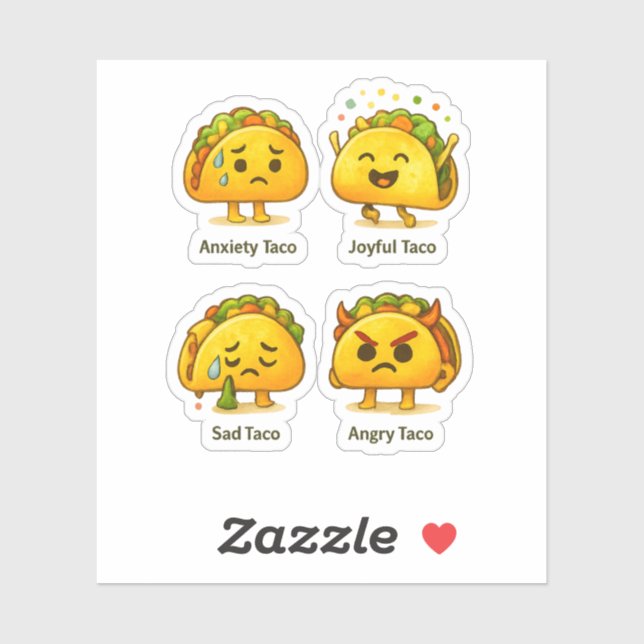 The Four Moods of Tacos Funny Vinyl Sticker Sheet (Sheet)