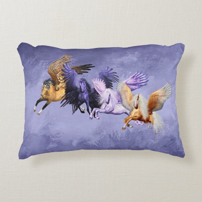 The Four Pegasi Flying Horses Pegasus Stallions Accent Pillow (Front)