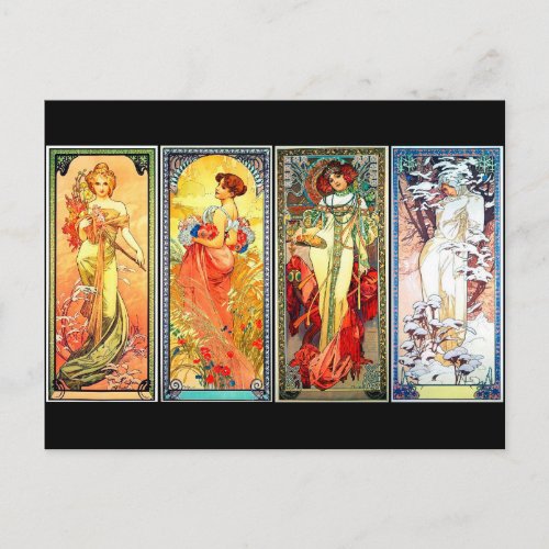 The Four Seasons 3rd series vintage Mucha postcard