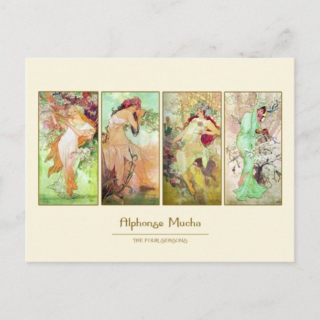 The four seasons, Alphonse Mucha Postcard (Front)