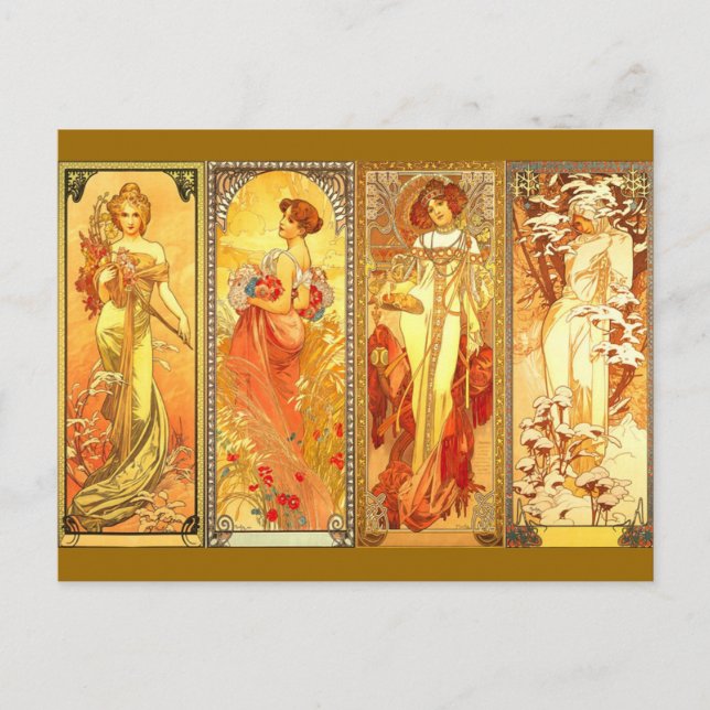 the Four Seasons - Art Nouveau Postcard (Front)