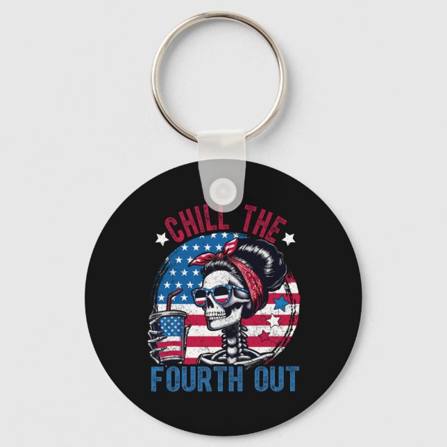 The Fourth Out Funny Skeleton 4th Of July Patrioti Keychain (Front)