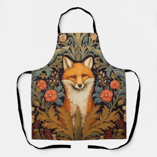 The fox and red flowers art nouveau style apron