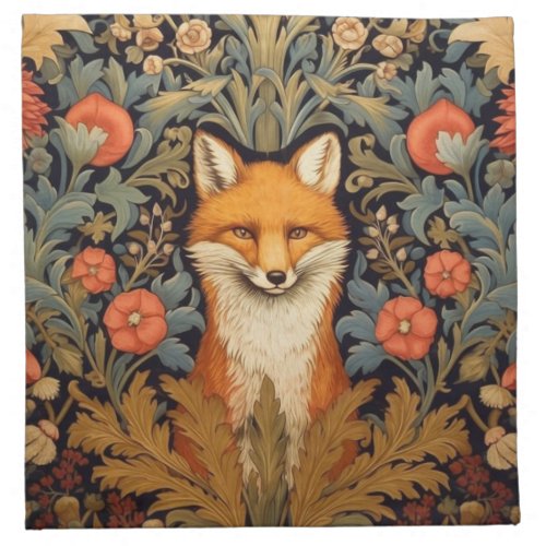 The fox and red flowers art nouveau style cloth napkin