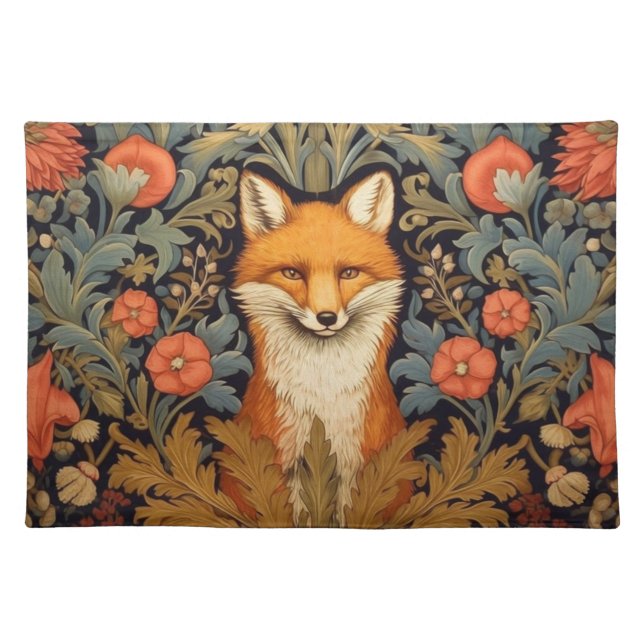 The fox and red flowers art nouveau style cloth placemat (Front)
