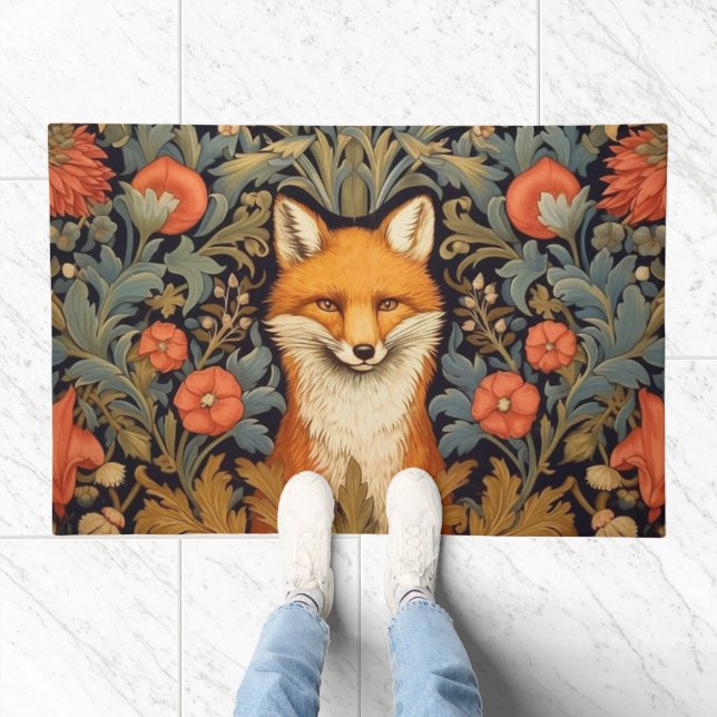 The fox and red flowers art nouveau style doormat (Indoor)