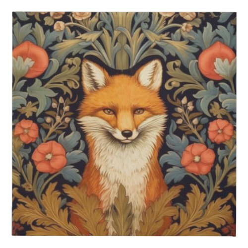 The fox and red flowers art nouveau style faux canvas print