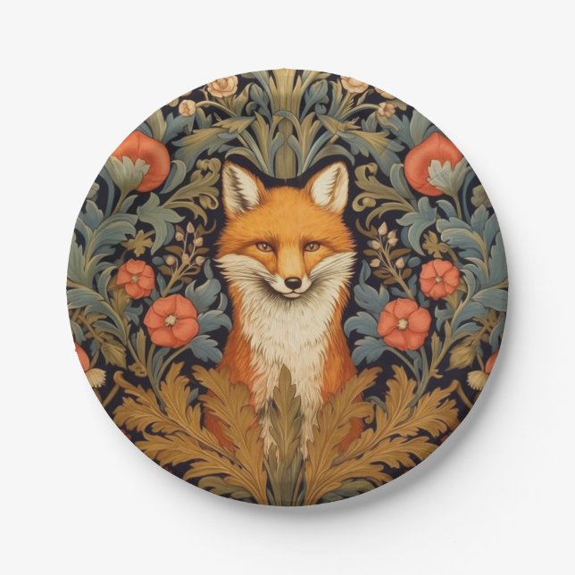 The fox and red flowers art nouveau style paper plates (Front)