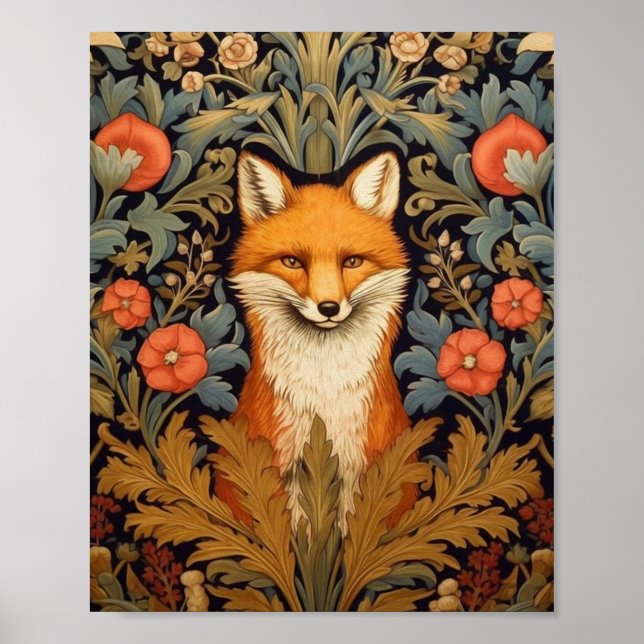 The fox and red flowers art nouveau style poster (Front)