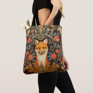 The fox and red flowers art nouveau style tote bag