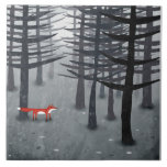 The Fox and the Forest Ceramic Tile<br><div class="desc">A wild red fox stands among trees in a dark forest. A landscape painting for animal,  nature and wildlife lovers.</div>