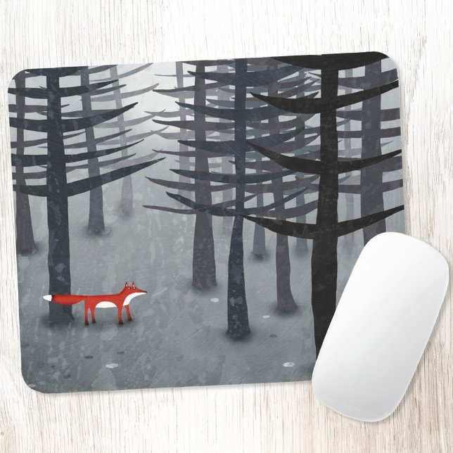 The Fox and the Forest Ombré Landscape Painting Mouse Pad (Fox and forest painting  art mousemat)