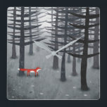 The Fox and the Forest Square Wall Clock<br><div class="desc">A wild red fox stands among the pine trees in a dark forest.  A landscape painting for wildlife,  nature and animal lovers.</div>