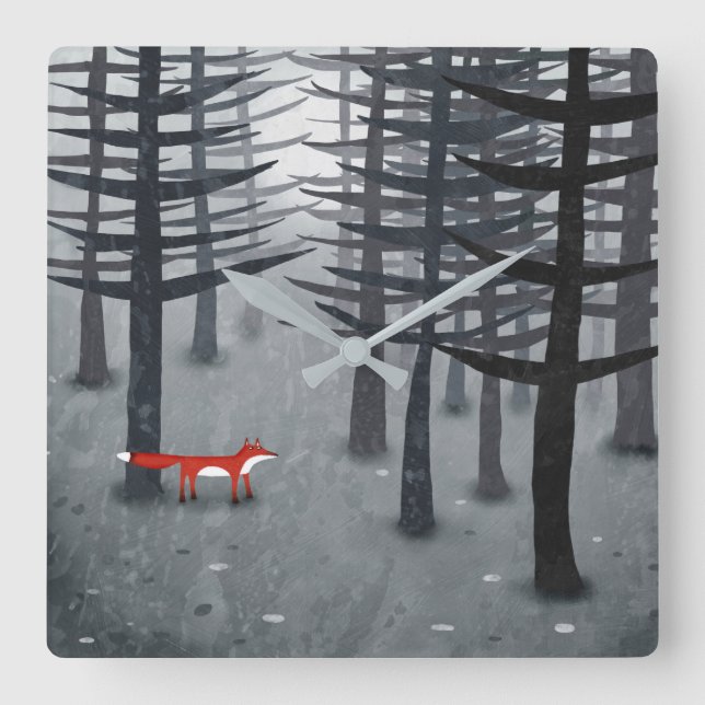 The Fox and the Forest Square Wall Clock (Front)