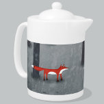 The Fox and the Forest Teapot<br><div class="desc">A wild red fox stands among trees in a dark forest. A landscape painting for animal,  nature and wildlife lovers.</div>