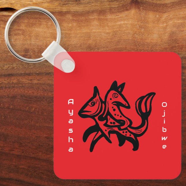 The Fox and The Trout | Native Wildlife Art Red Keychain (Front)