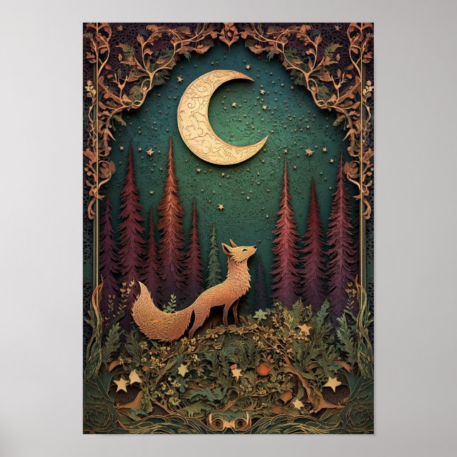 The Fox | Night Spring Forest Art Poster (Front)