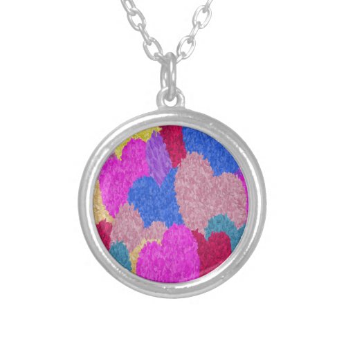The Fragmented Hearts Abstract Painting Silver Plated Necklace