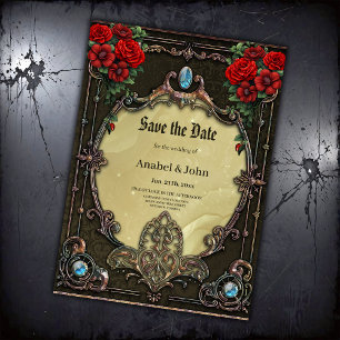 The frame boasts an opulent design save the date