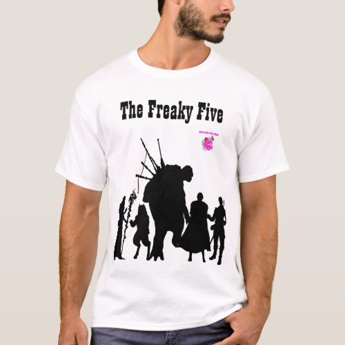 The Freaky Five in black silhouette on white T_Shirt