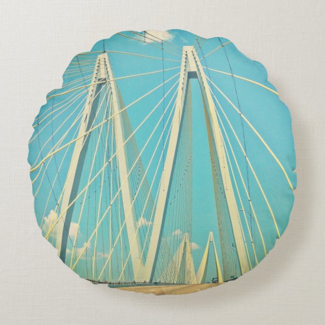 The Fred Hartman Bridge Round Pillow (Front)