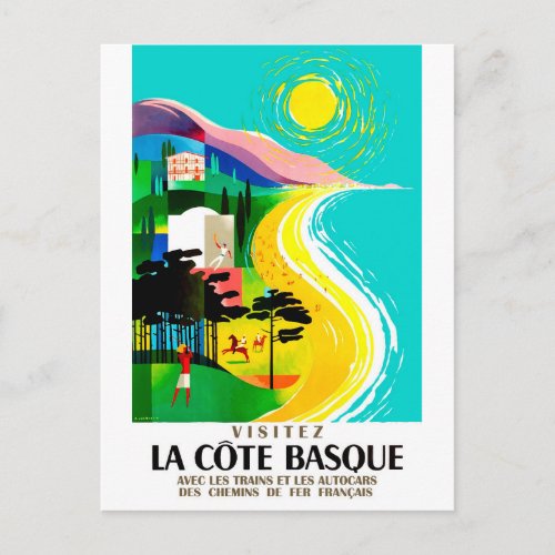 The French Basque coast vintage travel Postcard