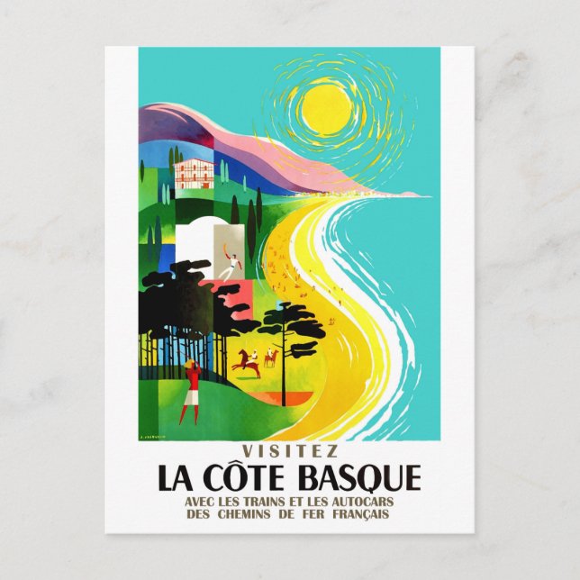 The French Basque coast, vintage travel Postcard (Front)
