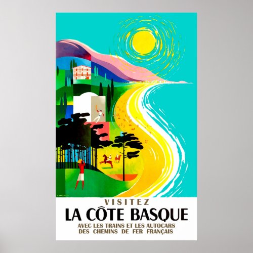 The French Basque coast vintage travel Poster