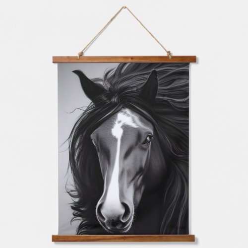 The Friesian Black  White Digital Portrait   Hanging Tapestry