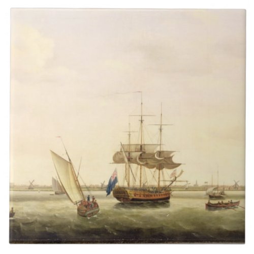 The Frigate Surprise at Anchor off Great Yarmout Ceramic Tile