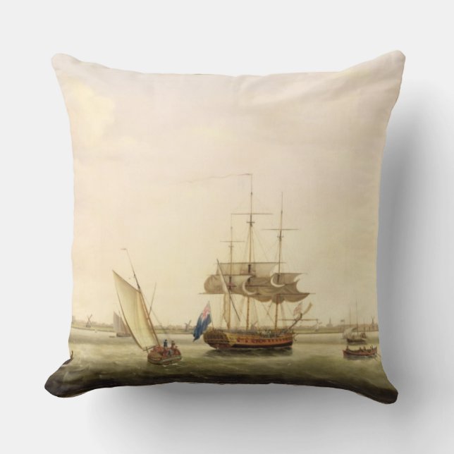 The Frigate 'Surprise' at Anchor off Great Yarmout Throw Pillow (Front)