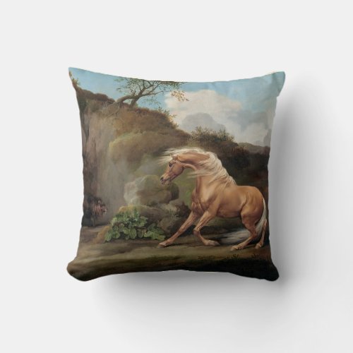 The Frightened Horse By A Lion Throw Pillow