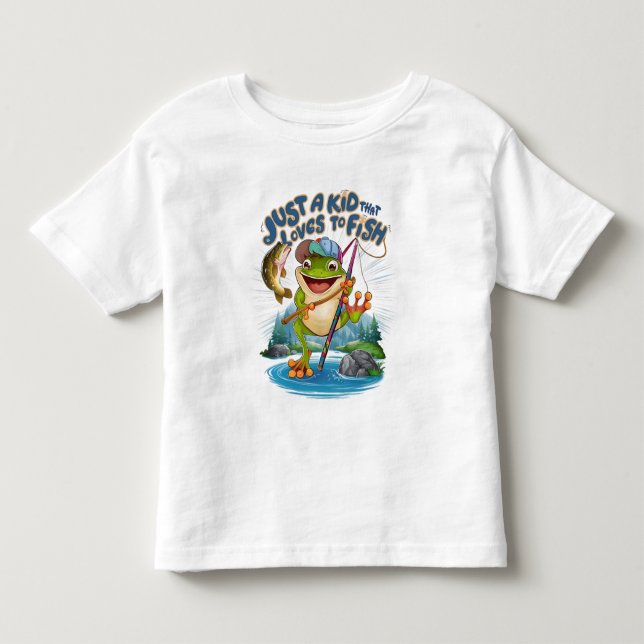 The Frog Angler: A Playful Twist on Fishing Toddler T-shirt (Front)