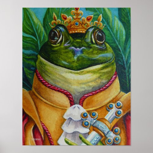 The Frog Prince with Crown Sword Watercolor 11x14 Poster