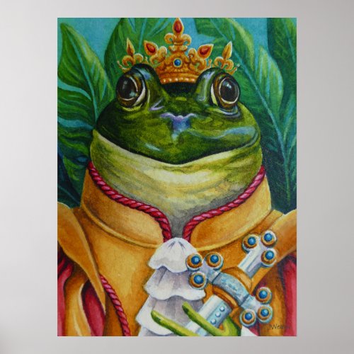 The Frog Prince with Crown Sword Watercolor 18x24 Poster