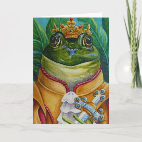The Frog Prince with Crown  Sword Watercolor Art Card