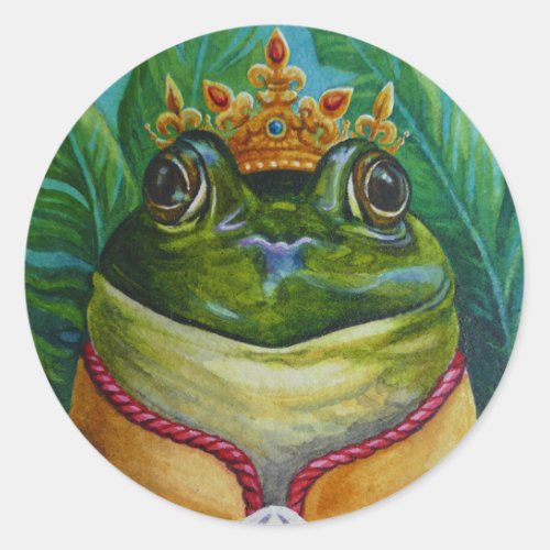 The Frog Prince with Crown  Sword Watercolor Art Classic Round Sticker