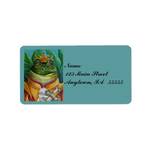 The Frog Prince with Crown  Sword Watercolor Art  Label