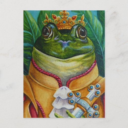 The Frog Prince with Crown  Sword Watercolor Art Postcard