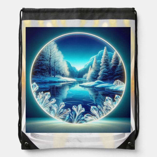 "The Frozen Mirror" Drawstring Backpack (Front)